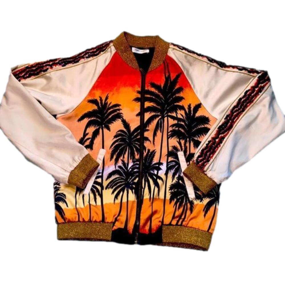 Saint LAURENT Runway Palm Tree Satin Bomber Jacket - Picture 2 of 13